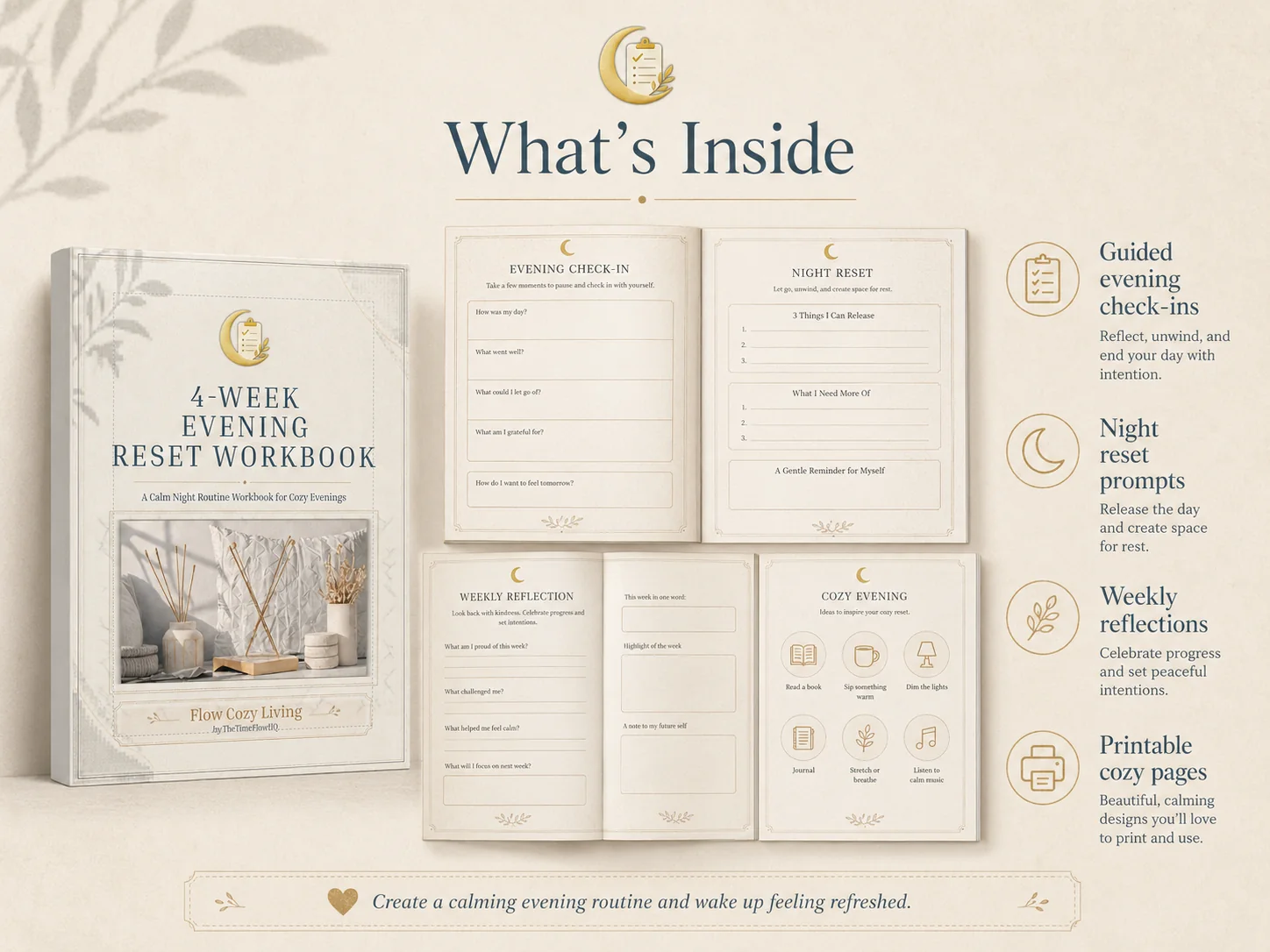 Preview pages from the Evening Reset Starter printable PDF workbook